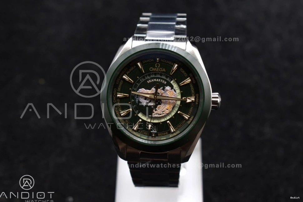 Worldtimer Best Green on A8938 Aqua 1:1 Bracelet Terra 43mm GMT SS Clone Super VSF Edition Ceramic 1123